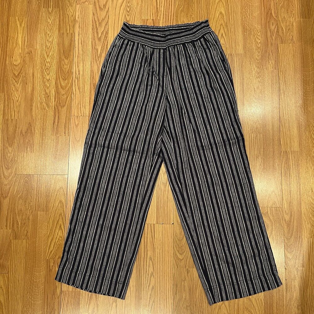 Land'n Sea Linen blend wide leg pants Blue & white stripes print size L, comfort